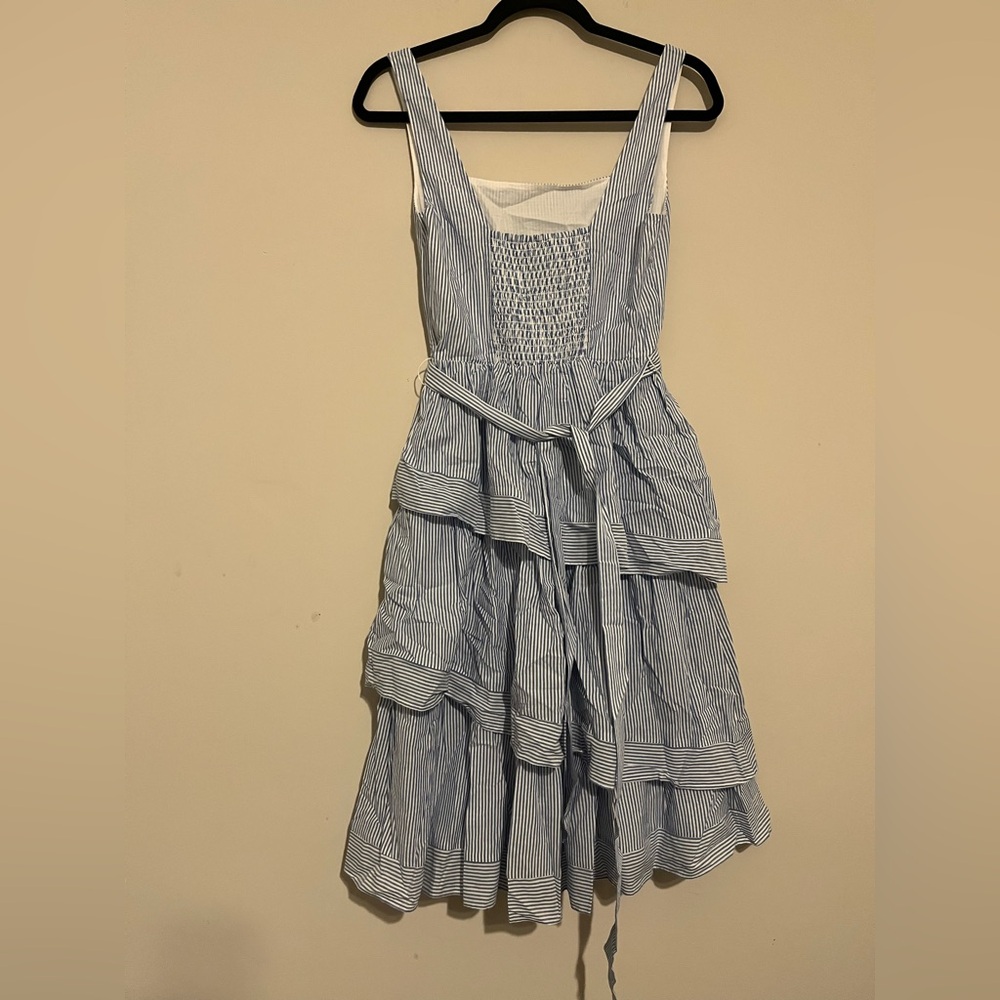 J. Crew Striped sleeveless belted tiered dress Banker Blue stripes size 2 - Picture 8 of 13